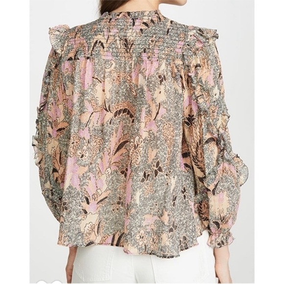 Ulla Johnson Lara Blouse Silk-Blend Ruffle Floral Birds of Paradise Ivory Size 6 - Picture 5 of 17